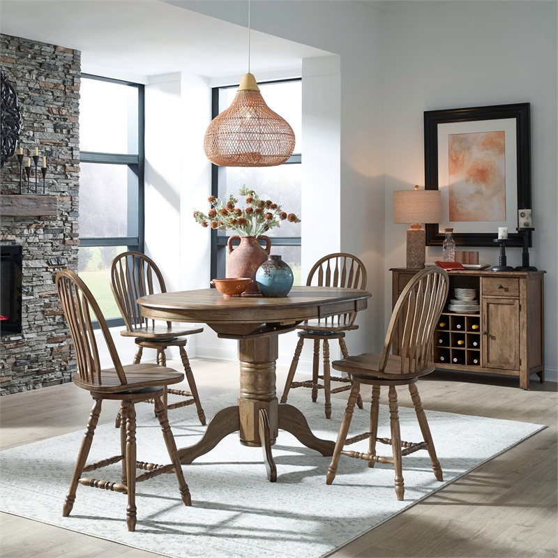 Pemberly Row 5 Piece Gathering Table Dining Set Antique Honey Rubberwood