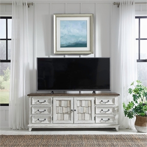 Pemberly Row 75 Inch Entertainment Console with Shingle Accent Doors in White