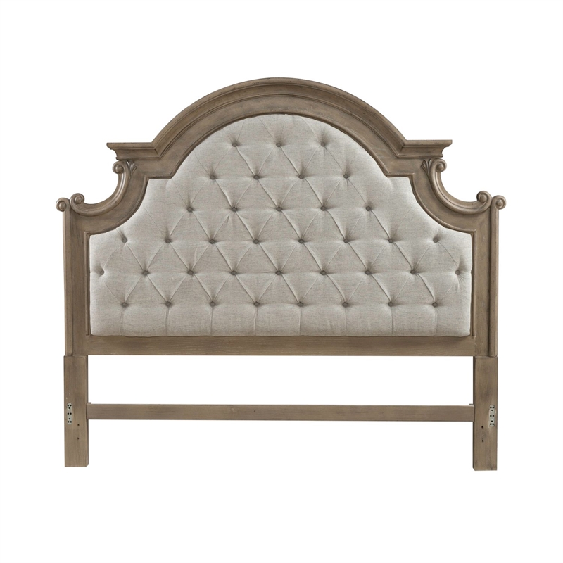 Pemberly Row King Upholstered Panel Headboard with Arched Crown in Brown