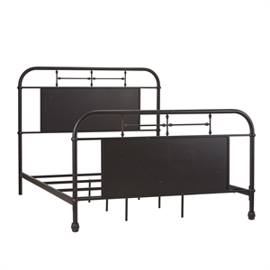 Pemberly Row Queen Metal Bed with Headboard Footboard and Rails in Black