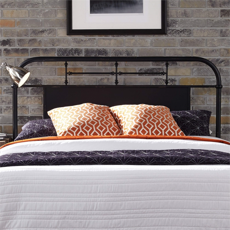 Pemberly Row Queen Metal Headboard with Turned Spindles in Black