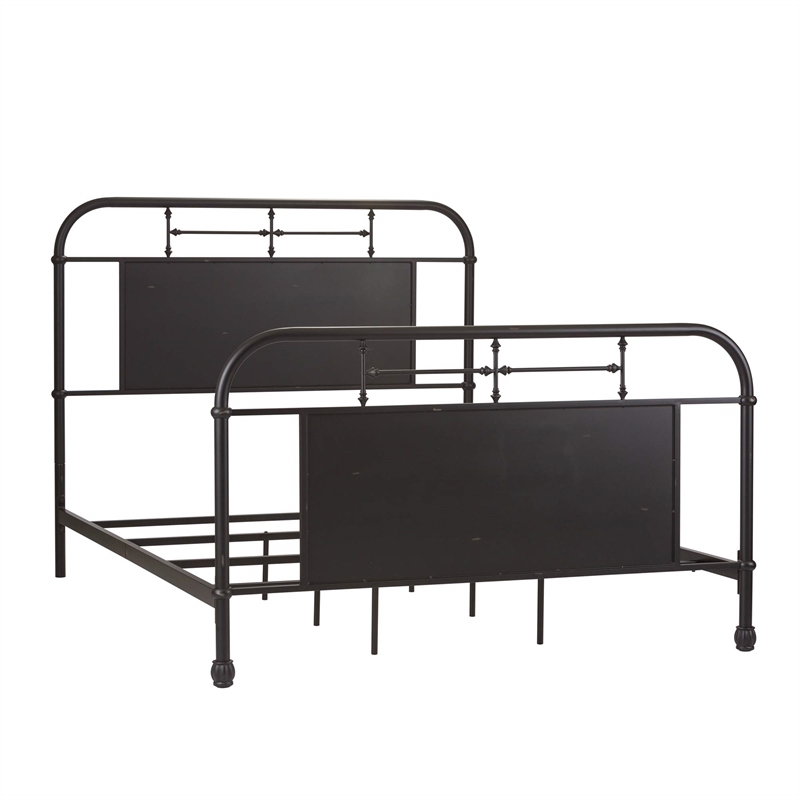 Pemberly Row King Metal Bed with Headboard Footboard and Rails in Black