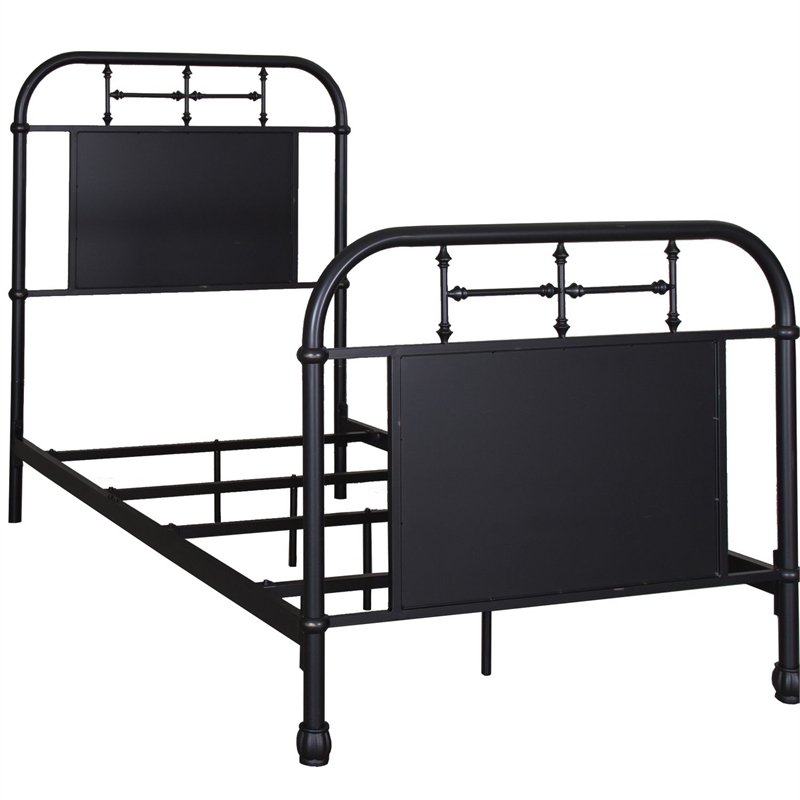 Pemberly Row Twin Metal Bed with Spindles in Antique Black Finish
