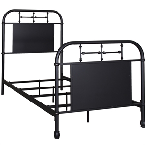 Pemberly Row Twin Metal Bed with Spindles in Antique Black Finish