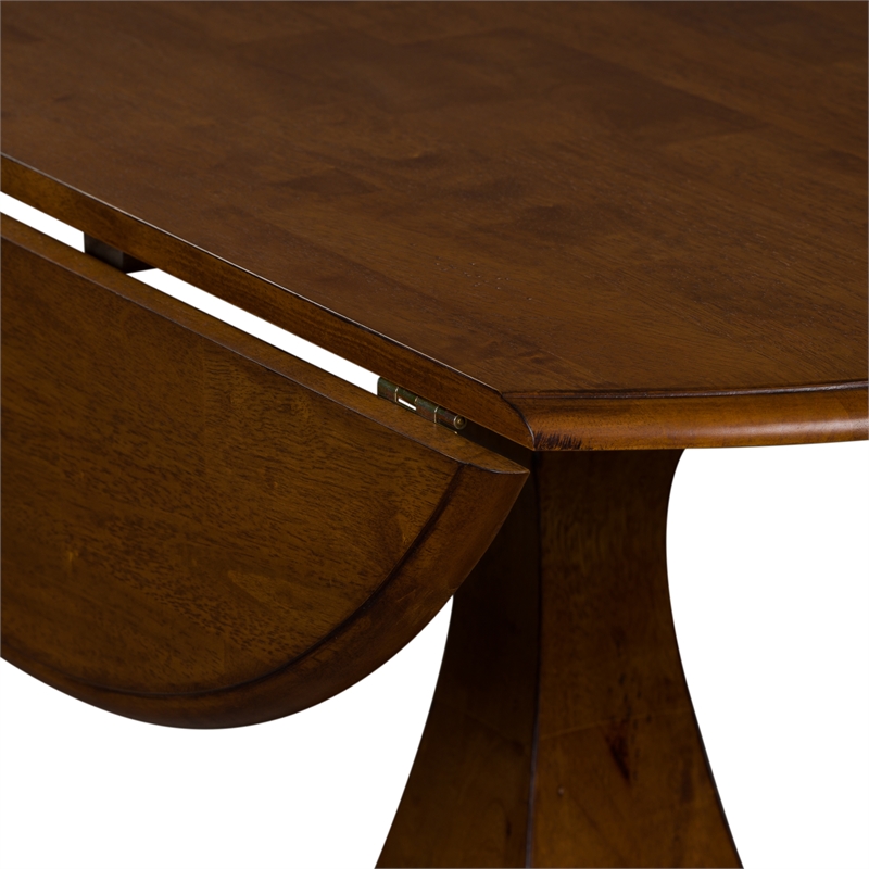 Pemberly Row Drop Leaf Pedestal Dining Table in Tobacco Wood