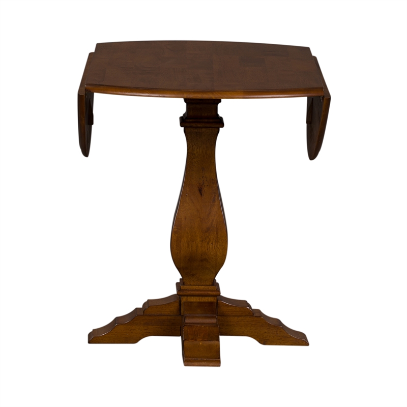 Pemberly Row Drop Leaf Pedestal Dining Table in Tobacco Wood