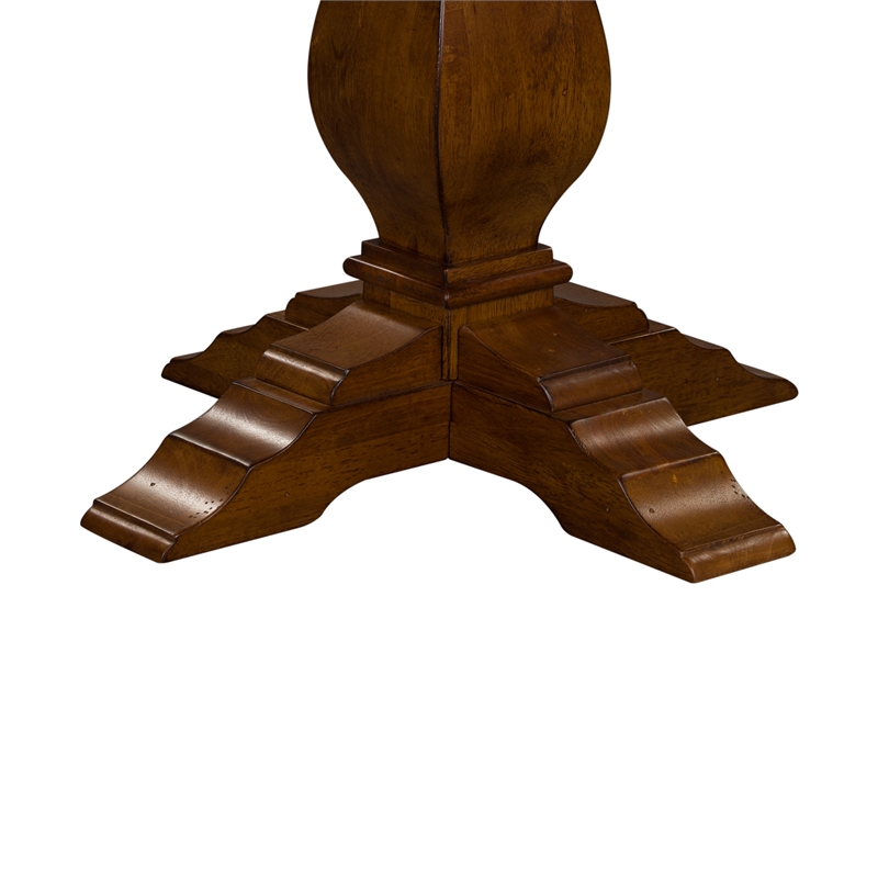 Pemberly Row Drop Leaf Pedestal Dining Table in Tobacco Wood