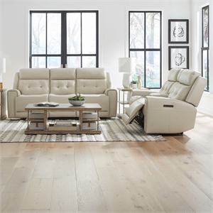 Pemberly Row Power Reclining Sofa and Loveseat Set in Baja Stone Leather
