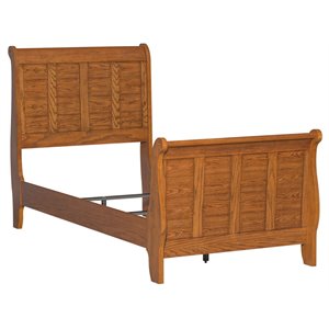 Pemberly Row Twin Sleigh Bed with Center Slat Support in Medium Brown