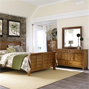 Pemberly Row King Sleigh Bed with Dresser & Mirror in Medium Brown Finish