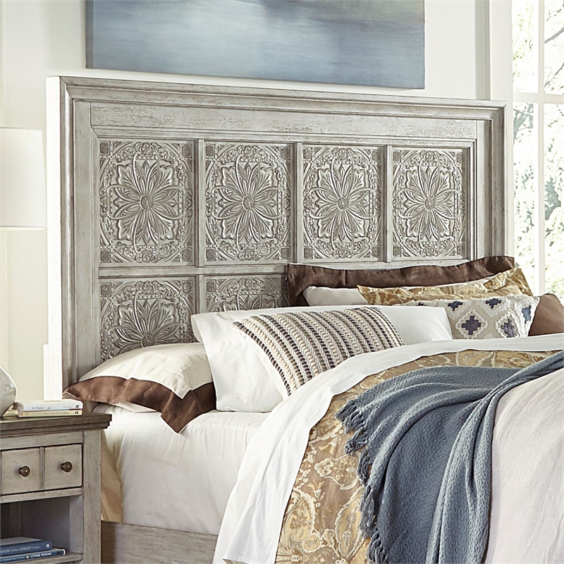 Pemberly Row King Decorative Panel Headboard with Ceiling Tile Design in White