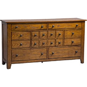 Pemberly Row 7-Drawer Dresser in Aged Oak Finish with Metal Glides