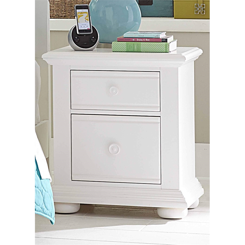 Pemberly Row 2 Drawer Nightstand with Felt Lining and Bun Feet in Oyster White