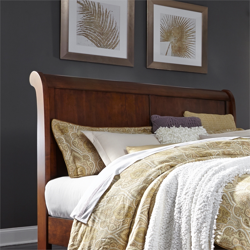Pemberly Row King Sleigh Bed with Rolled Cap Rail in Rustic Cherry