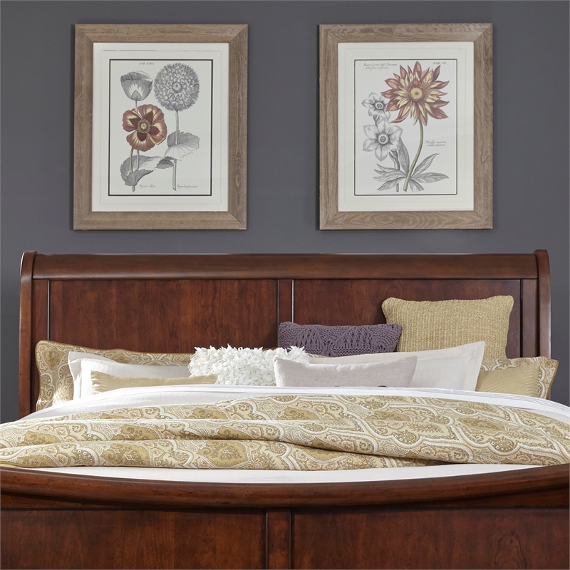 Pemberly Row King Sleigh Bed with Rolled Cap Rail in Rustic Cherry