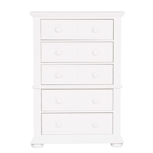 Pemberly Row 5 Drawer Chest with Bun Feet and Felt Lining in Oyster White
