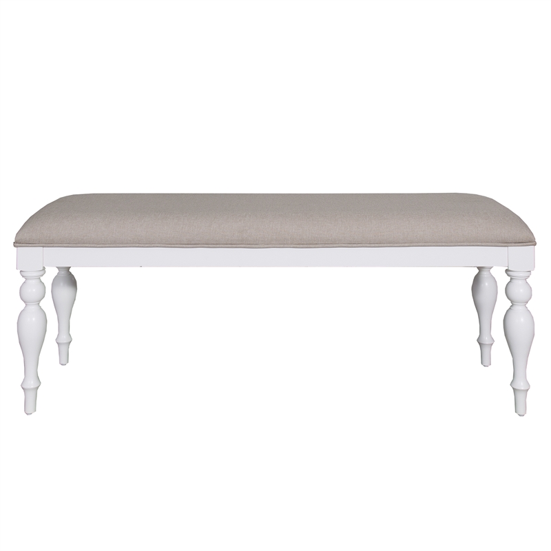 Pemberly Row Upholstered Dining Bench with Turned Legs in Oyster White