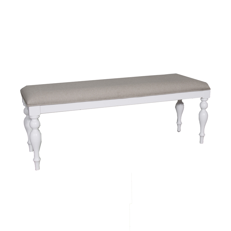 Pemberly Row Upholstered Dining Bench with Turned Legs in Oyster White