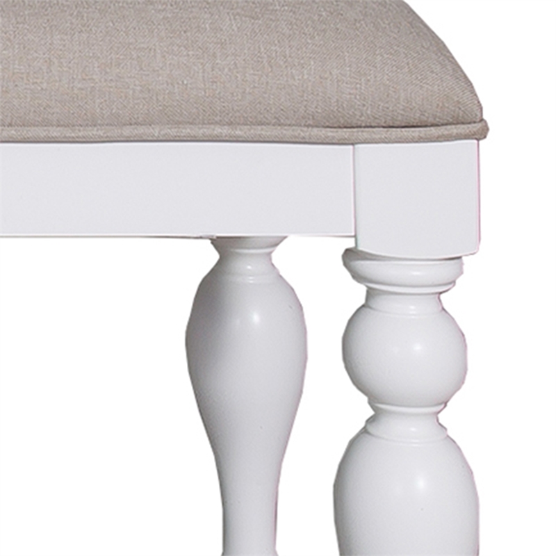 Pemberly Row Upholstered Dining Bench with Turned Legs in Oyster White