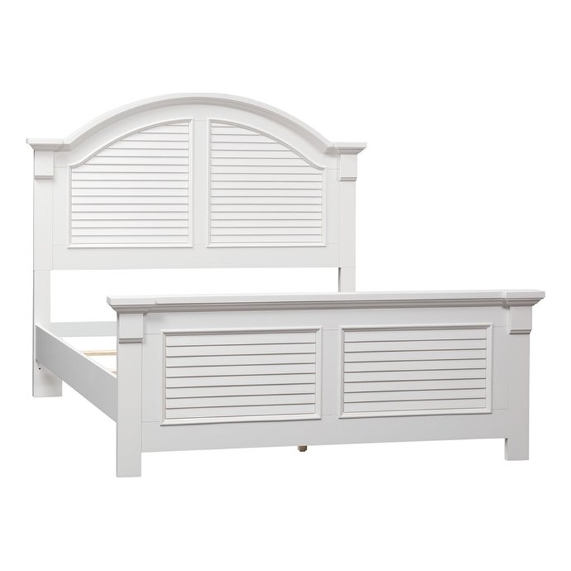 Pemberly Row Queen Panel Bed with Louvered Accents in Oyster White