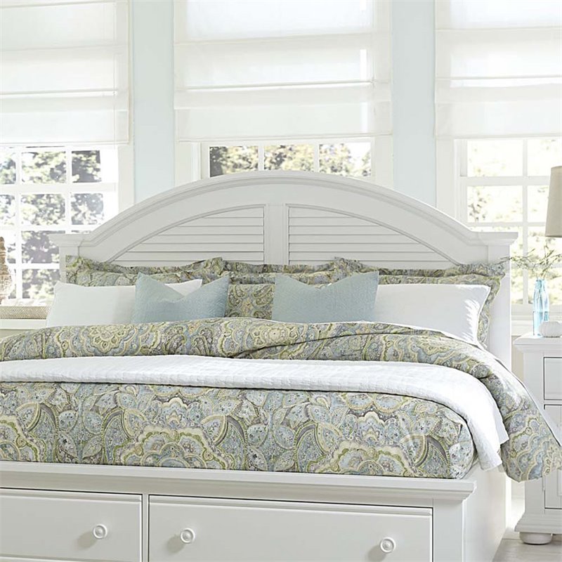 Pemberly Row King Panel Headboard with Louvered Panels in Oyster White