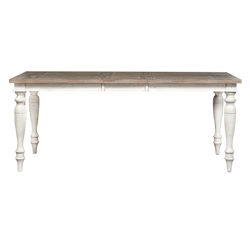 Pemberly Row Rectangular Leg Dining Table with 14 Inch Leaf in Antique Linen