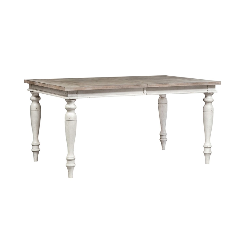 Pemberly Row Rectangular Leg Dining Table with 14 Inch Leaf in Antique Linen