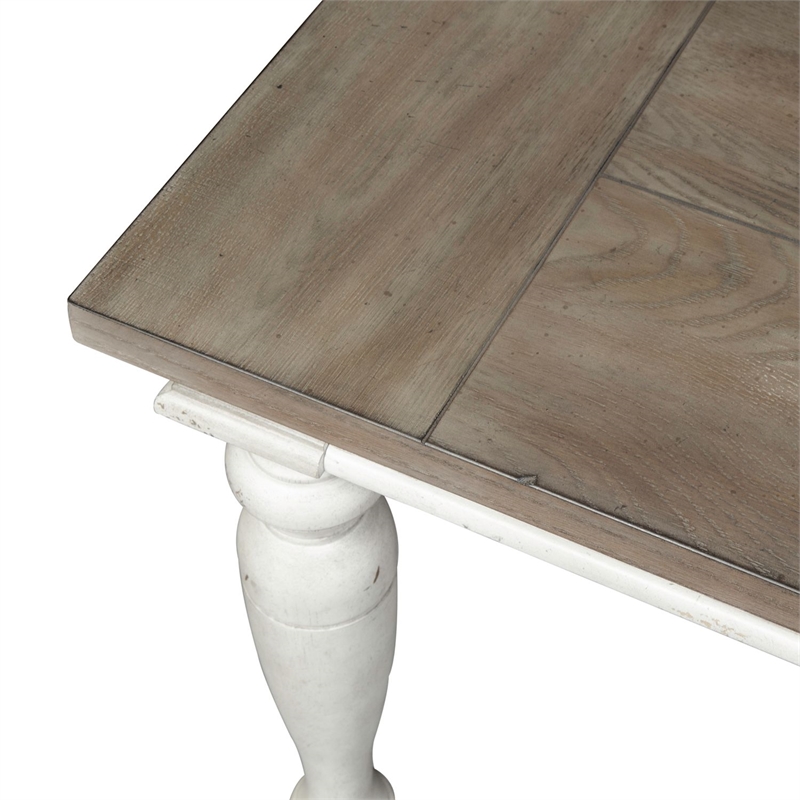 Pemberly Row Rectangular Leg Dining Table with 14 Inch Leaf in Antique Linen