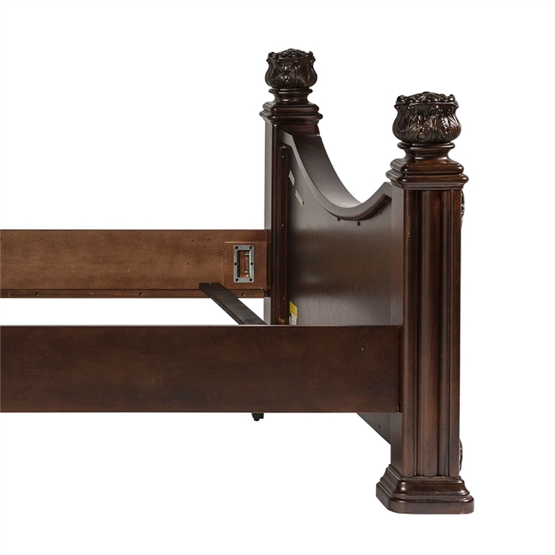 Pemberly Row California King Poster Bed with Acanthus Leaf Carvings in Cognac