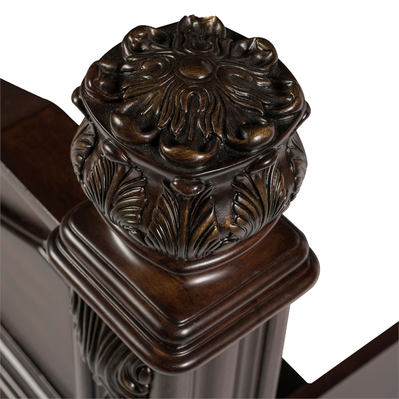 Pemberly Row California King Poster Bed with Acanthus Leaf Carvings in Cognac