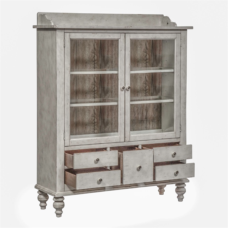 Pemberly Row Display Cabinet with Touch Lighting and Glass Doors in Linen