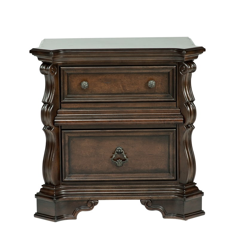 Pemberly Row King Sleigh Bed Set with Nightstand in Dark Brown Finish