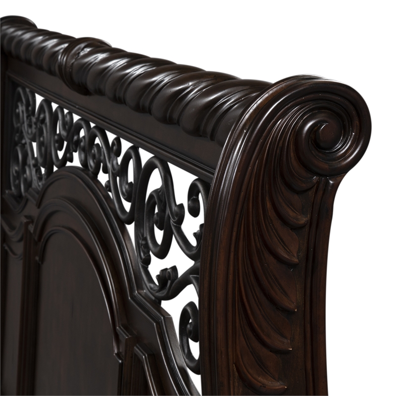 Pemberly Row King Sleigh Bed Set with Nightstand in Dark Brown Finish