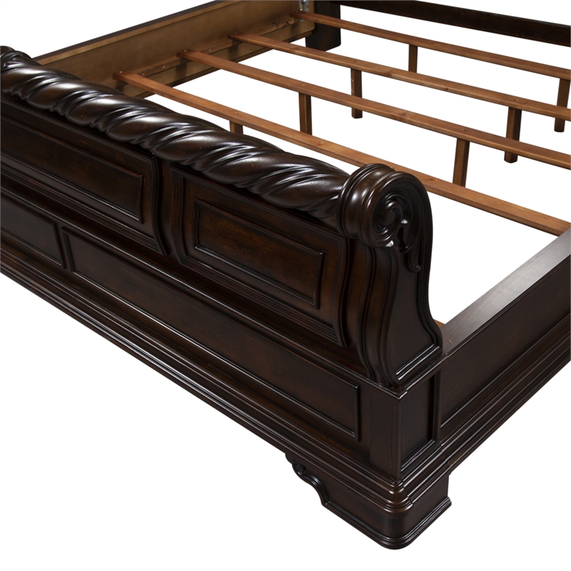 Pemberly Row King Sleigh Bed Set with Nightstand in Dark Brown Finish