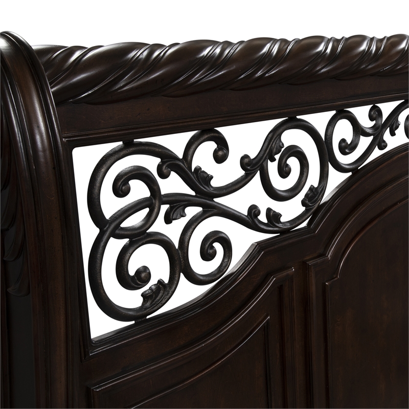 Pemberly Row King Sleigh Bed Set with Nightstand in Dark Brown Finish