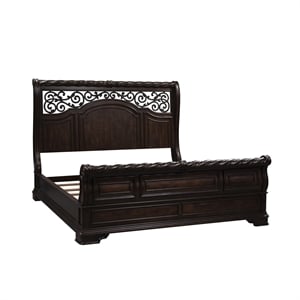 Pemberly Row King Sleigh Bed Set with Nightstand in Dark Brown Finish