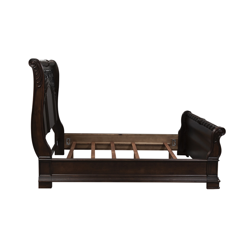 Pemberly Row King Sleigh Bed Set with Nightstand in Dark Brown Finish