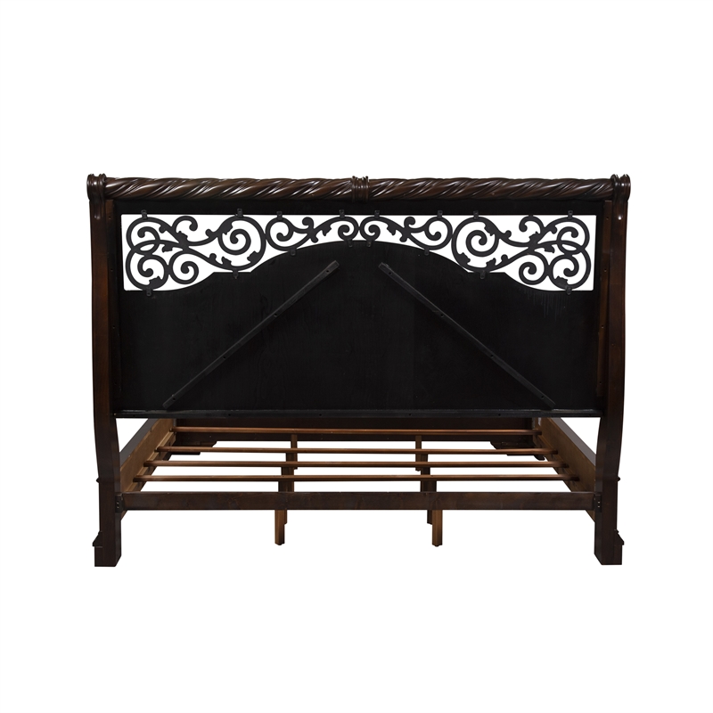 Pemberly Row King Sleigh Bed Set with Nightstand in Dark Brown Finish