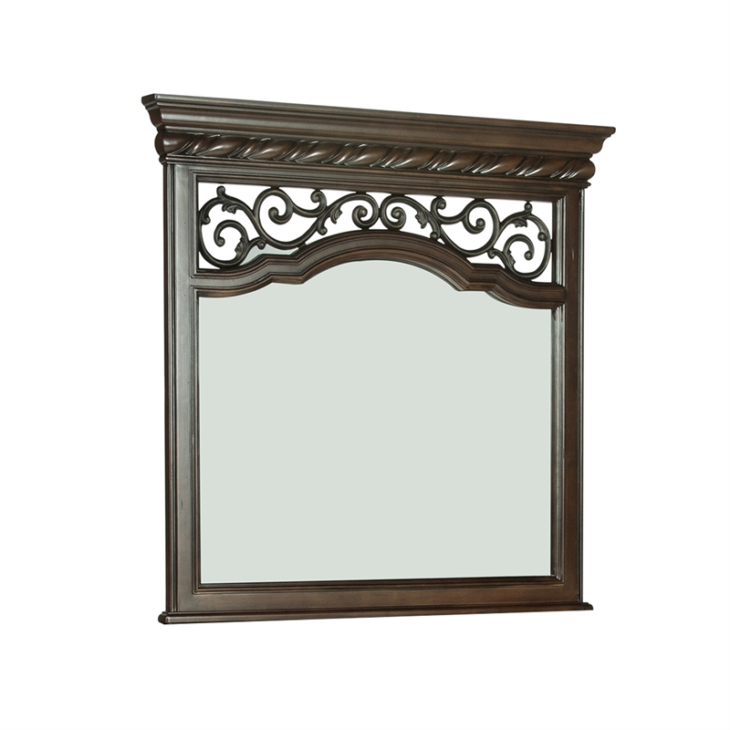 Pemberly Row Wood Dresser & Mirror with Brownstone Finish and 8 Drawers