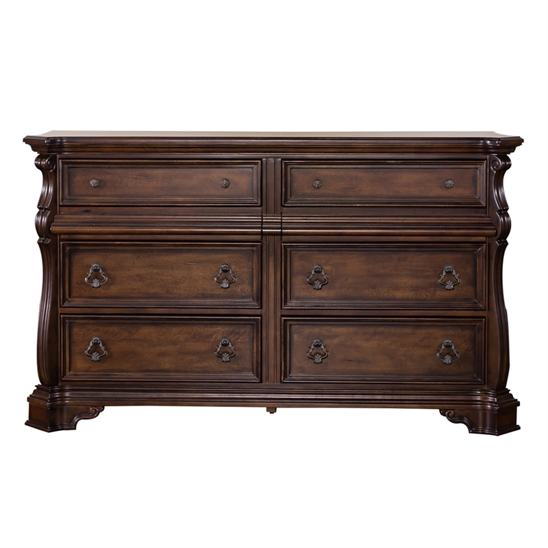 Pemberly Row Wood Dresser & Mirror with Brownstone Finish and 8 Drawers