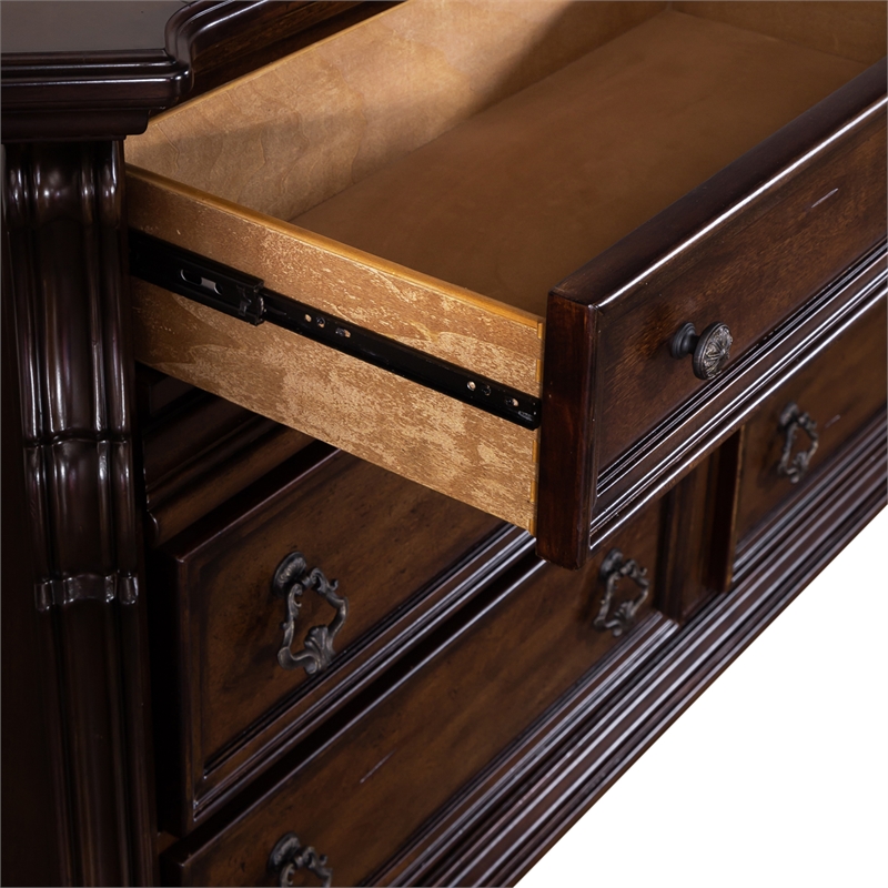 Pemberly Row Wood Dresser & Mirror with Brownstone Finish and 8 Drawers