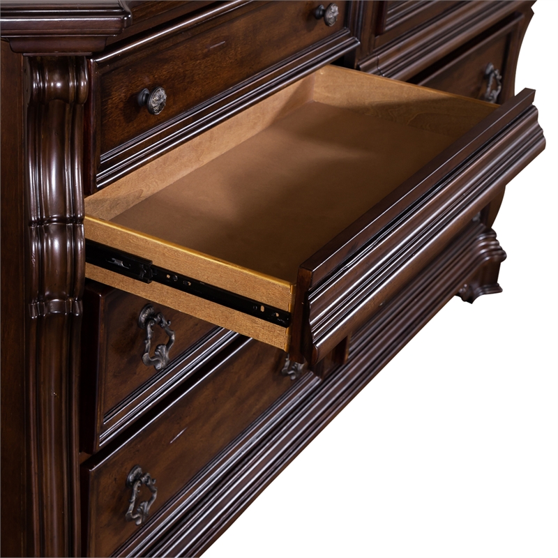Pemberly Row Wood Dresser & Mirror with Brownstone Finish and 8 Drawers