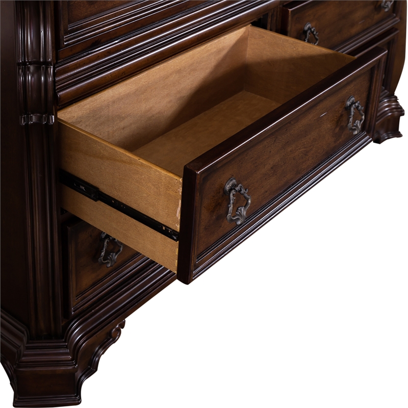 Pemberly Row Wood Dresser & Mirror with Brownstone Finish and 8 Drawers