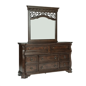 Pemberly Row Wood Dresser & Mirror with Brownstone Finish and 8 Drawers