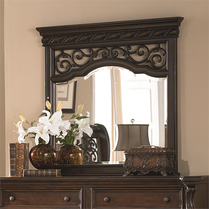 Pemberly Row Wood Dresser & Mirror with Brownstone Finish and 8 Drawers