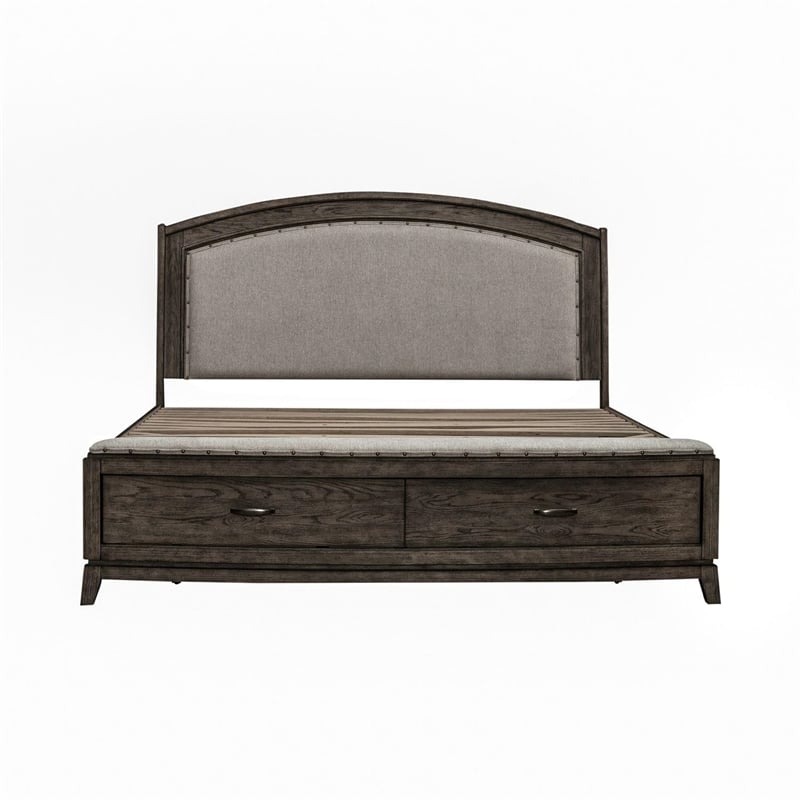 Pemberly Row King Upholstered Storage Bed with Cedar Drawers in Coffee Bean