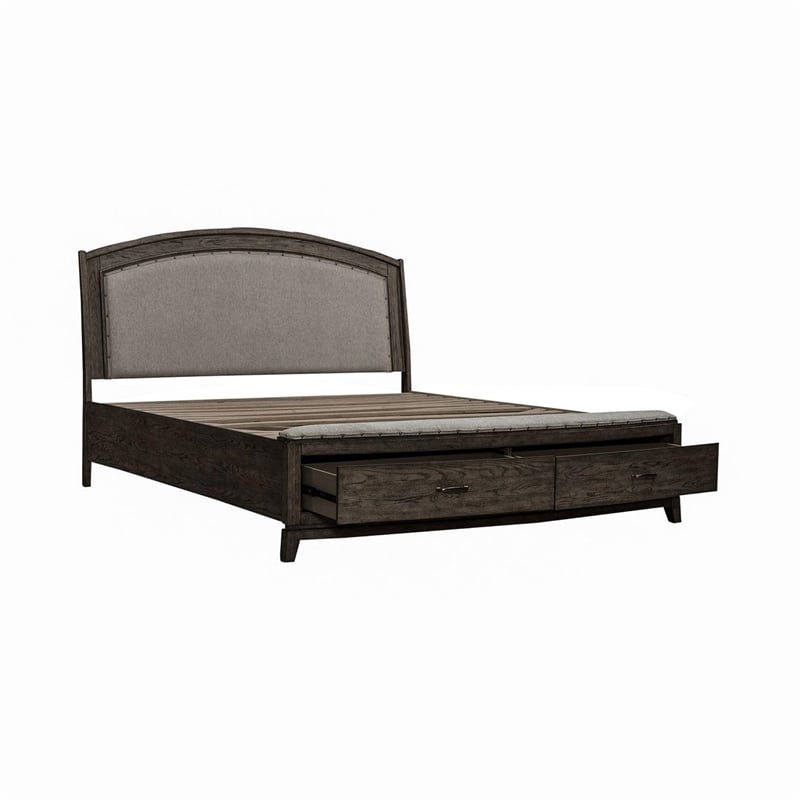 Pemberly Row King Upholstered Storage Bed with Cedar Drawers in Coffee Bean