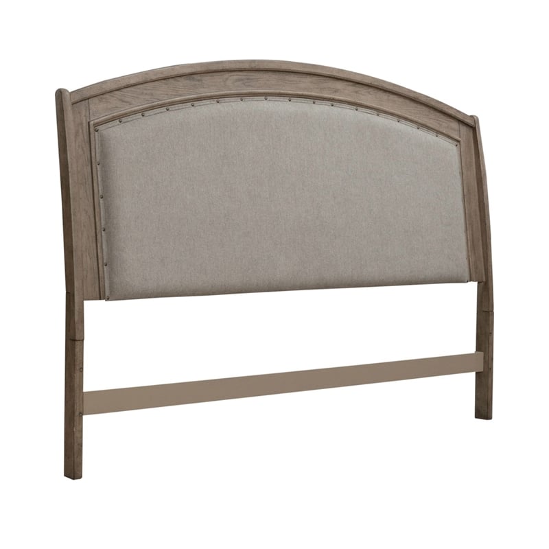 Pemberly Row King Upholstered Headboard with Oatmeal Linen in Burnished Beige