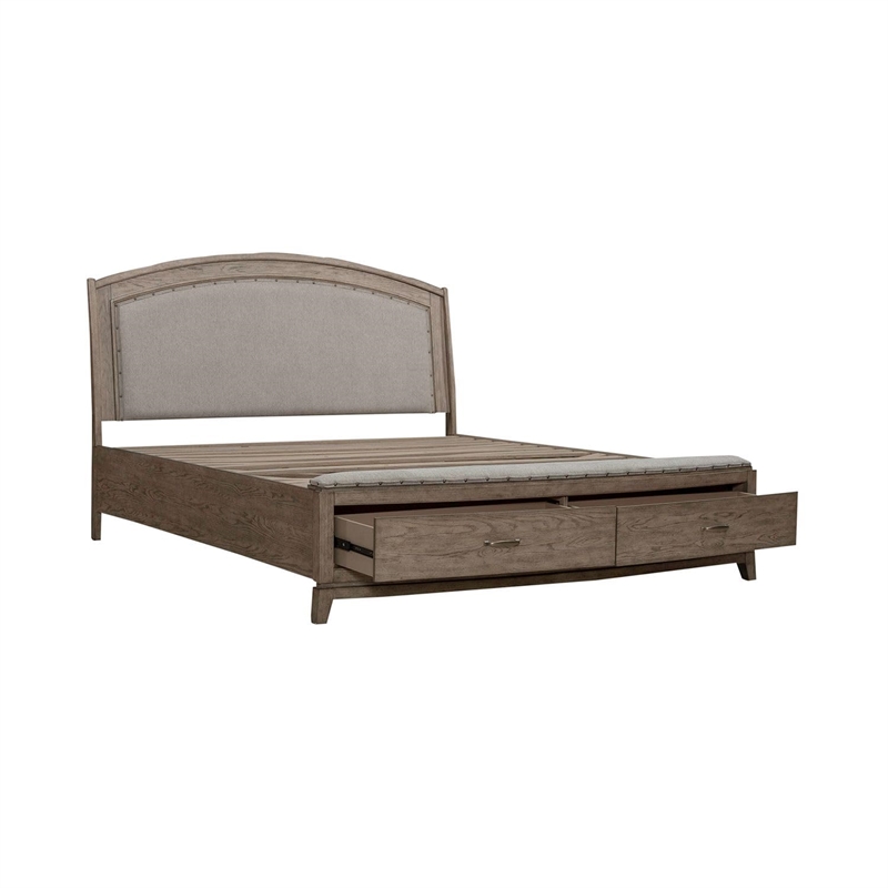 Pemberly Row Queen Upholstered Storage Bed with Linen Panel in Burnished Beige