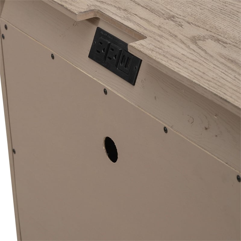 Pemberly Row Nightstand with Charging Station in Burnished Beige Wood